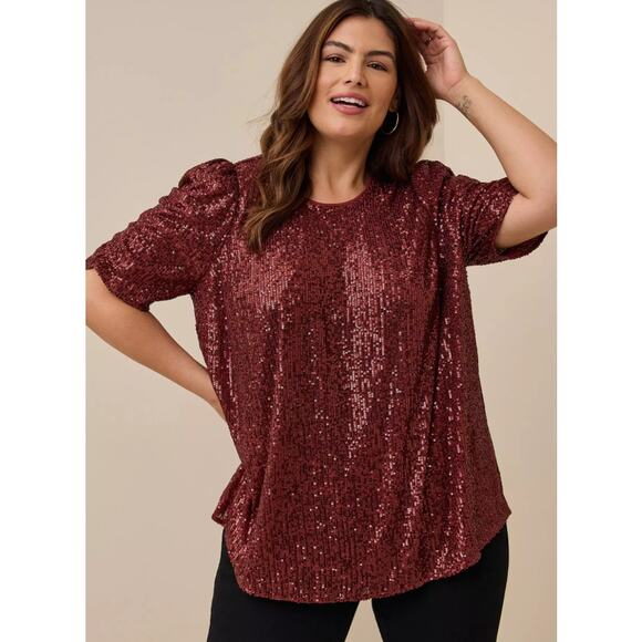 Torrid Sequin Ruched Sleeve Holiday Bling Cocktail Party Chocolate Brown Size 4X - Picture 1 of 10